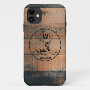 Custom Rustic Wood Texture & Deer Monogram Case-Mate iPhone Case