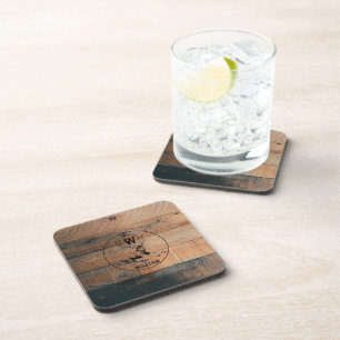 Custom Rustic Wood Texture & Deer Monogram Coaster