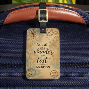 Custom Rustic World Map Passport Stamp Quote Luggage Tag