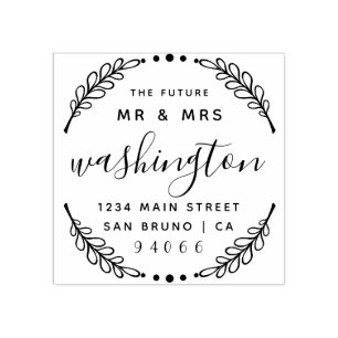 Custom Rustic Wreath The Future Mr & Mrs Address Rubber Stamp