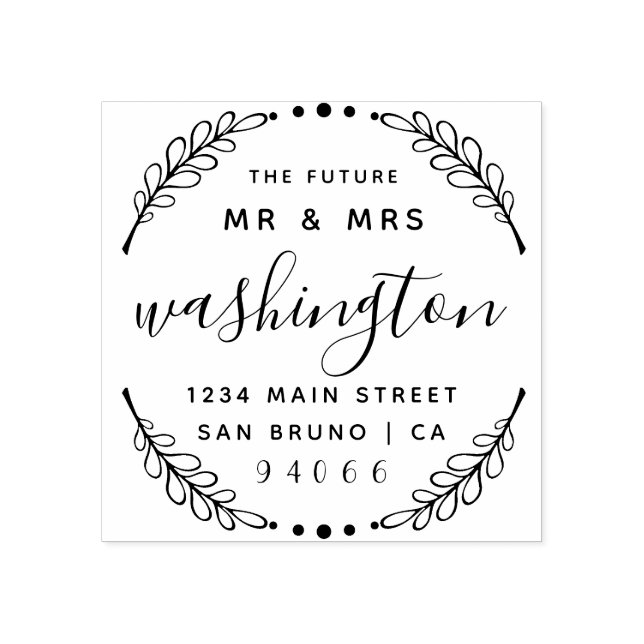 Custom Rustic Wreath | The Future Mr & Mrs Address Rubber Stamp (Imprint)