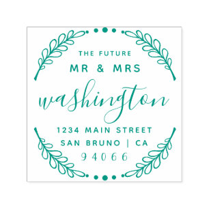 Custom Rustic Wreath   The Future Mr & Mrs Address Self-inking Stamp