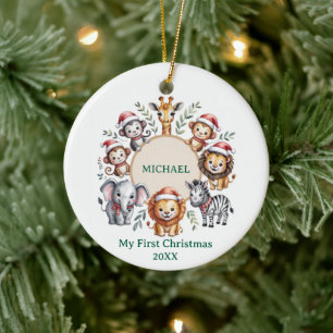 Custom Safari Animals Baby 1st First Christmas     Ceramic Tree Decoration