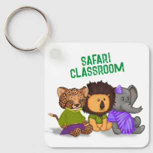 Custom Safari Classroom Cheetah Lion Elephant Key Ring