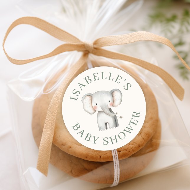 Custom Safari Jungle Elephant Baby Shower  Classic Round Sticker (Creator Uploaded)