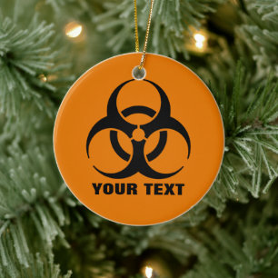 Custom Safety Orange Biohazard Symbol Warning Sign Ceramic Tree Decoration