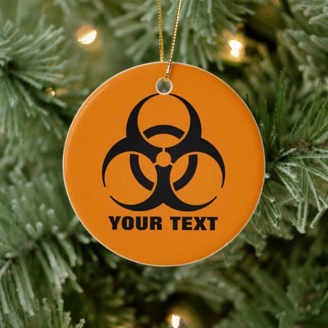 Custom Safety Orange Biohazard Symbol Warning Sign Ceramic Tree Decoration (Tree)
