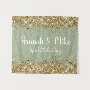 Custom Sage and Gold Wedding Backdrop Photo Booth Tapestry