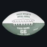 Custom sage Football with Name, Number, Team<br><div class="desc">Create your own custom organic sage green and white Football with Name, Number, Team Name, Slogan and Year. Personalize this simple classic football template with your custom message, name, team name and year. Easily personalize it for a cool sport keepsake. Create your unique personalized gift for coach, boy's birthday, football...</div>