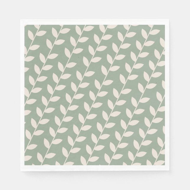 Custom Sage Green 70s Retro Leaf Pattern  Napkin (Front)