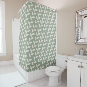 Custom Sage Green 70s Retro Leaf Pattern  Shower Curtain
