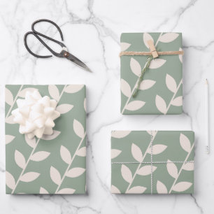 Custom Sage Green 70s Retro Leaf Pattern  Wrapping Paper Sheet