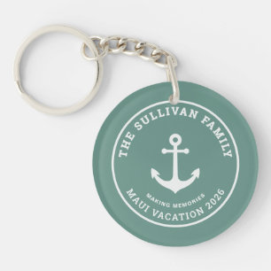 Custom Sage Green Anchor Family Vacation Badge Key Ring