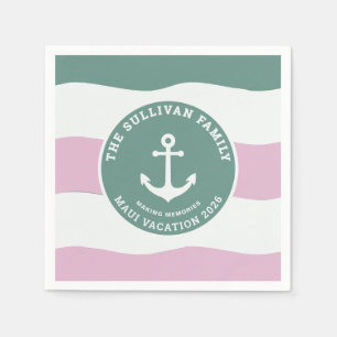 Custom Sage Green Anchor Family Vacation Badge Napkin