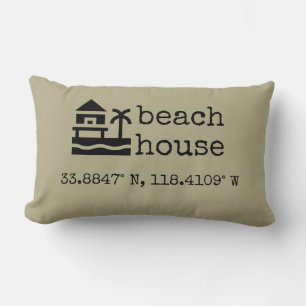 Custom Sage Green Beach House GPS Coordinates Gift Lumbar Cushion