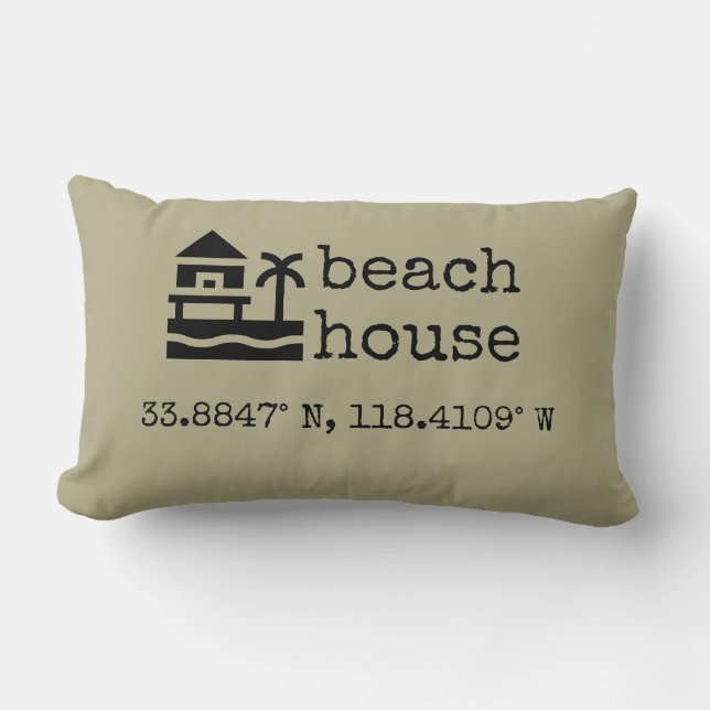 Custom Sage Green Beach House GPS Coordinates Gift Lumbar Cushion (Front)