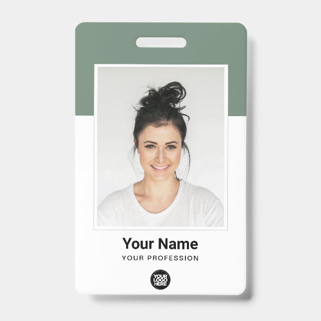 Custom Sage Green Employee Large Photo Logo Name ID Badge (Front)