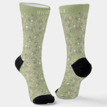 Custom Sage Green Floral Pink White Flowers