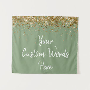 Custom Sage Green Gold Birthday Party Photo Booth Tapestry