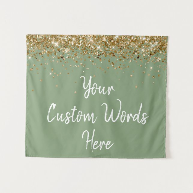 Custom Sage Green Gold Birthday Party Photo Booth Tapestry (Front (Horizontal))