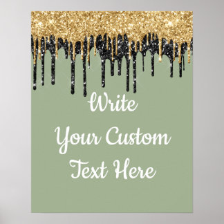 Custom Sage Green Gold Glitter Birthday Photo Prop Poster