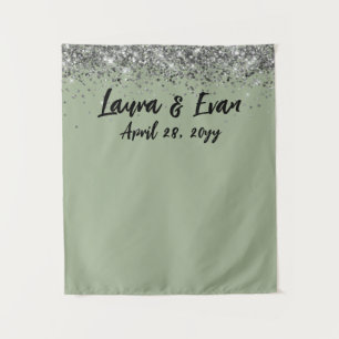 Custom Sage Green Silver Wedding Photo Booth Prop Tapestry