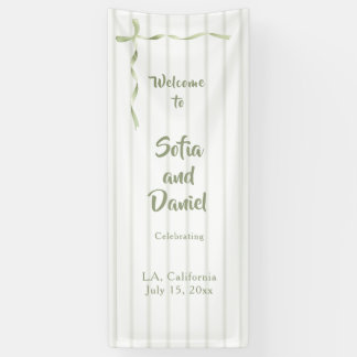 Custom Sage Green Wedding Welcome Sign, Linen Banner