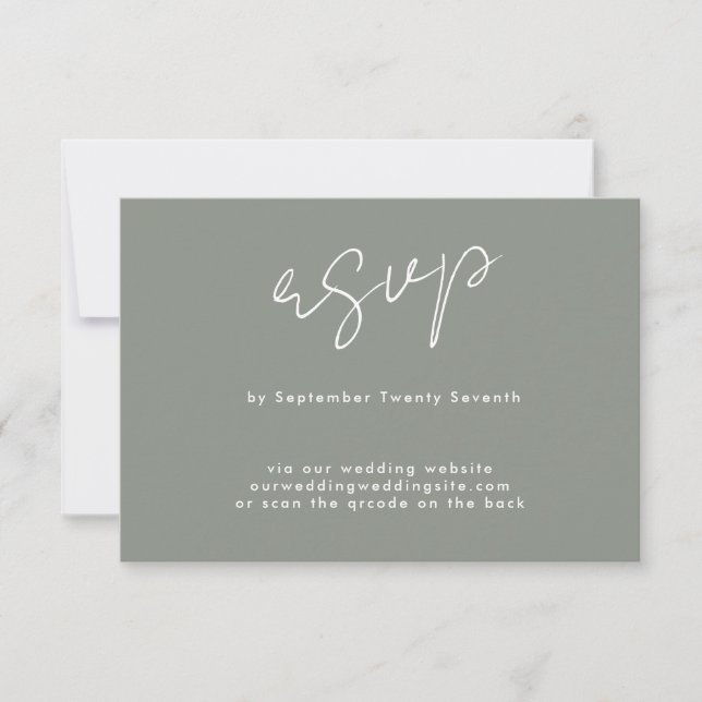 custom sage green white Website QR CODE BACK RSVP Card (Front)