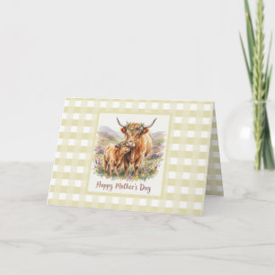 Custom Sage Highland Cow Gingham Mother's Day Card