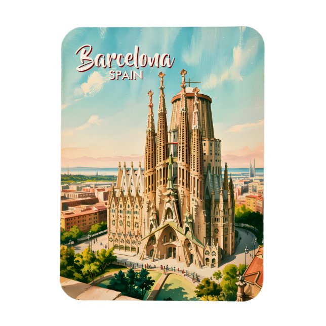Custom Sagrada Familia Barcelona Travel Watercolor Magnet (Vertical)