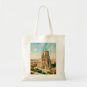 Custom Sagrada Familia Barcelona Travel Watercolor Tote Bag