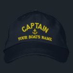 Custom sailing captains embroidered hat<br><div class="desc">Easily personalise this nautical themed sailing captains cap with an anchor motif with your sail or motor boats name, or change the text for another crew member. Click customise to adjust the text size, colour or style of embroidery font to match other colour of the hat. Visit the CUSTOMTHREADS STORE...</div>