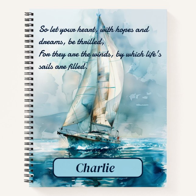 Custom Sailing Yacht Inspirational Hardcover Notebook (Front)