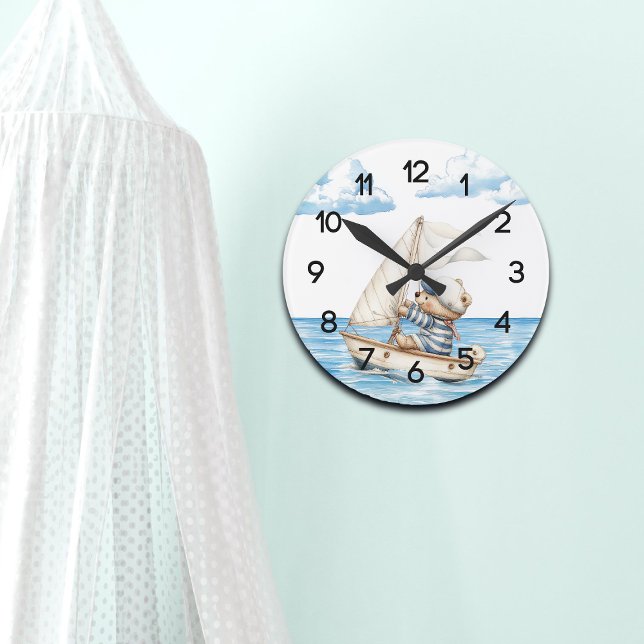 Custom Sailor Teddy Bear Nursery Round Clock (Creator Uploaded)