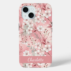 Custom Sakura Flower Pattern Pink  iPhone 15 Case