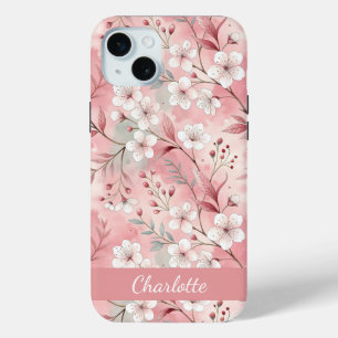 Custom Sakura Flower Pattern Pink iPhone 15 Mini Case