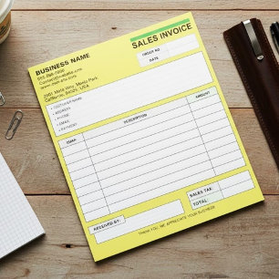 Custom Sales Invoice Receipts, Yellow Company Name Notepad