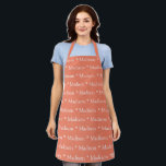 Custom salmon white name text cute pattern apron<br><div class="desc">Custom salmon orange white name text cute pattern Apron.
you can change the name or text.

Great for cooks,  chefs,  pottery,  ceramics,  crafts,  work,  kitchen,  baking,  bbq,  grill,  and also businesses and stores,  etc</div>