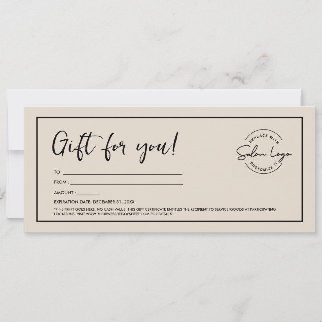 Custom Salon Gift Certificate Minimalist Voucher  Invitation (Front)