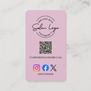 Custom Salon Logo QR Code Social Media Pink  Business Card