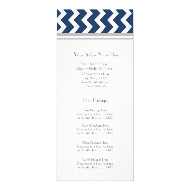 Custom Salon Rack Cards Blue Grey Chevron (Front)