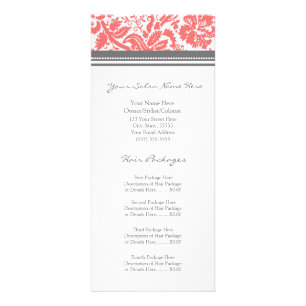 Custom Salon Rack Cards Coral Grey Damask