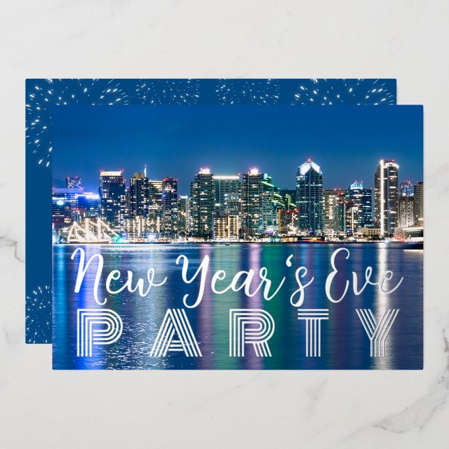 Custom San Diego NYE Party Foil Invitation (Front/Back)