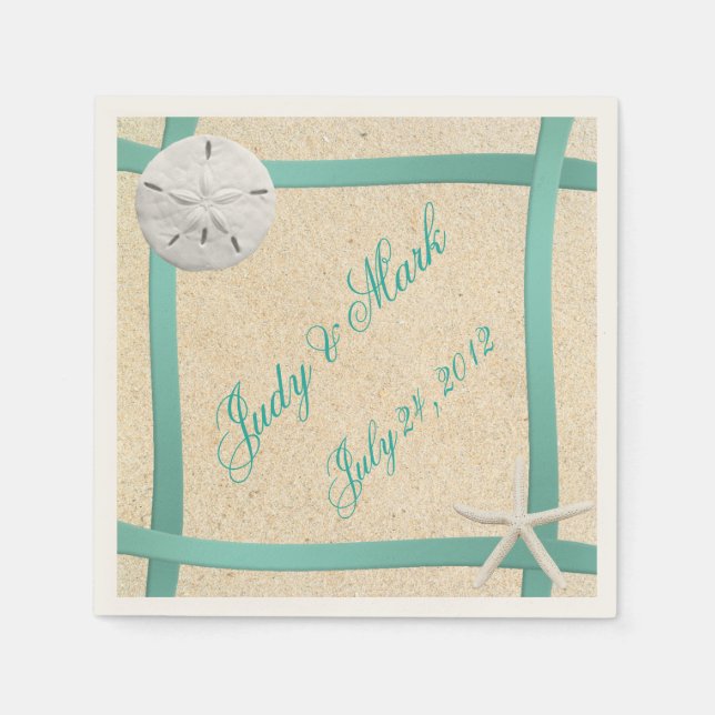Custom Sand Dollar Beach Wedding Paper Napkins (Front)