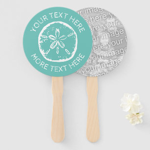 Custom sand dollar shell beach wedding party photo hand fan