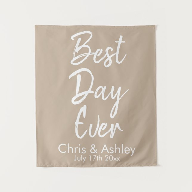Custom Sand Natural Wedding Backdrop Best Day Ever Tapestry (Front)