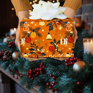 Custom Santa and Holly Christmas Wrapping Paper