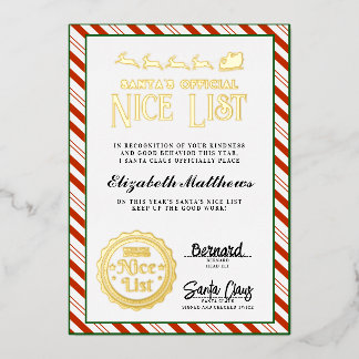 Custom Santa Approved Nice List Award Foil Card