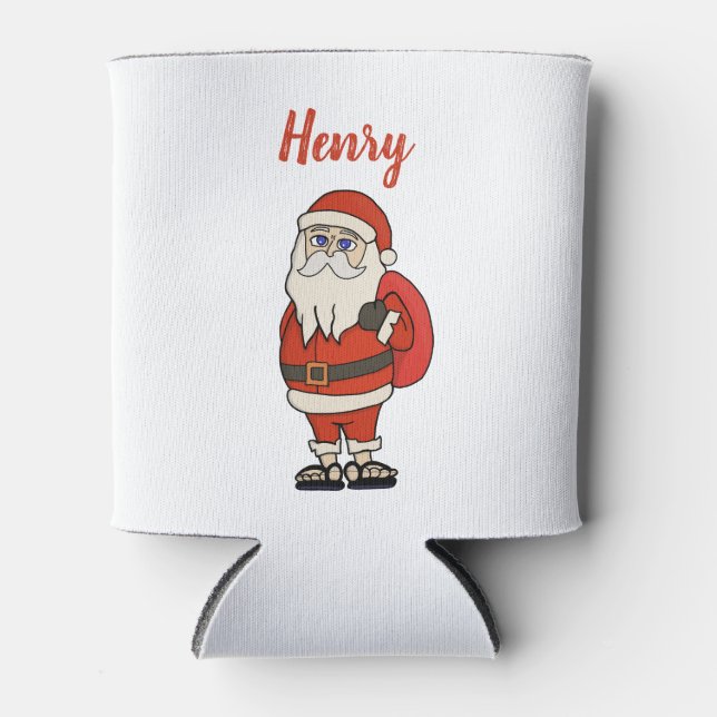 Custom Santa Claus Christmas Flip Flops Can Cooler (Front)
