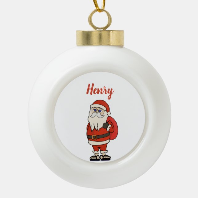 Custom Santa Claus Christmas Flip Flops Ceramic Ball Christmas Ornament (Front)